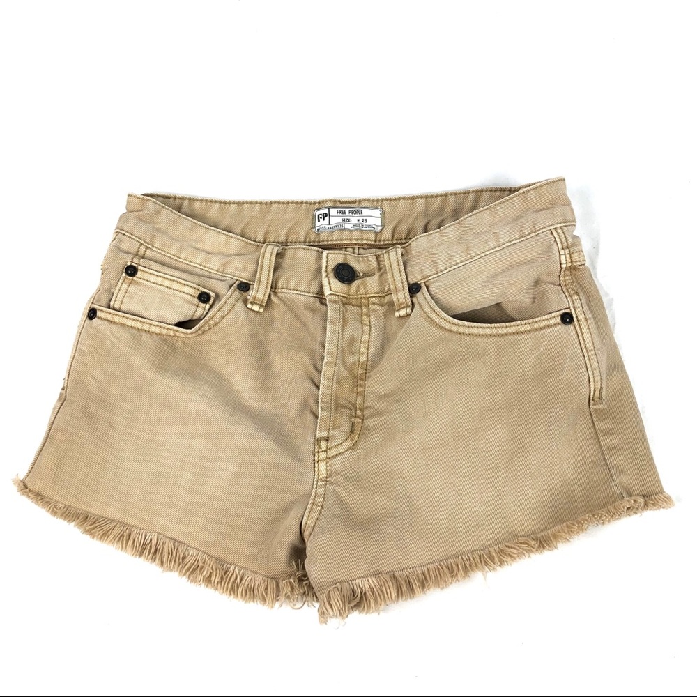 Free People Women’s Tan Fray-Edge Shorts
